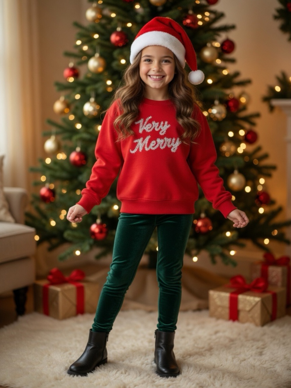 Girls Red 'Very Merry' Sweatshirt